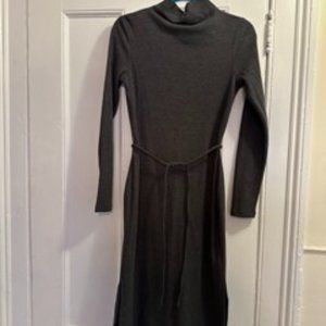 Grey Mock Neck Sweater Dress with Waist Tie